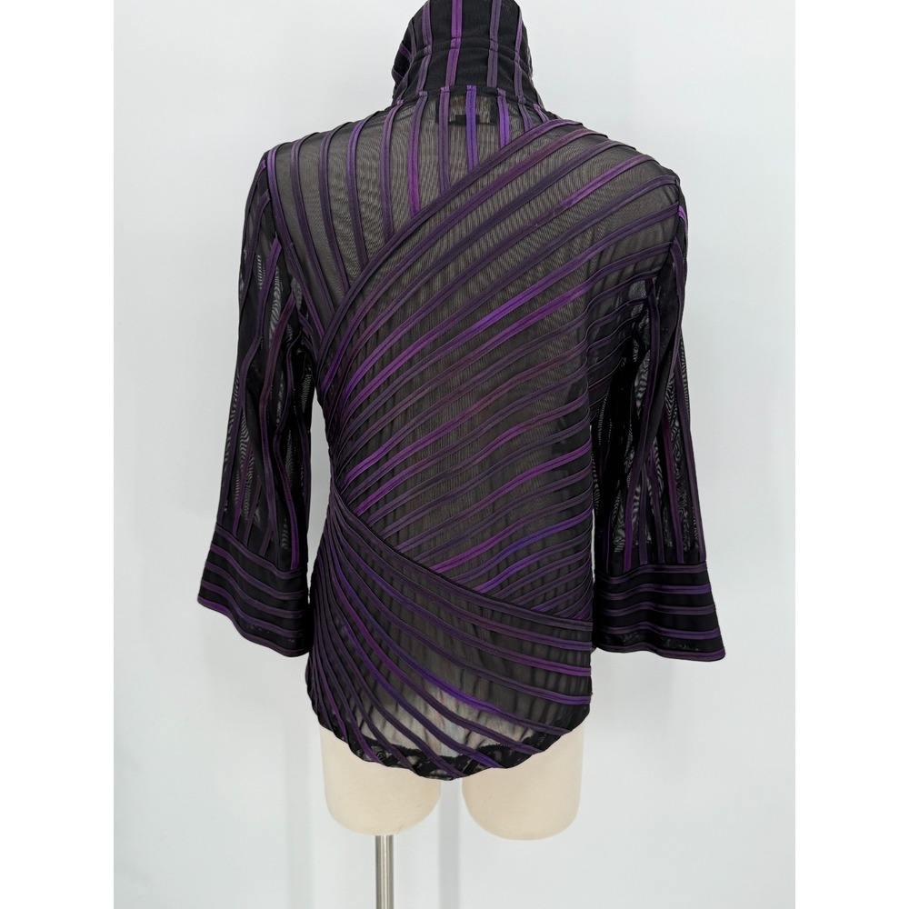 Joseph Ribkoff Womens Black Striped 3/4 Sleeve Sheer Blouse Size M Cocktail Art - Picture 6 of 12